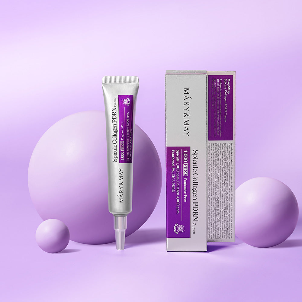 Mary&May marine micro-spicule collagen cream 1000ppm plumping firming texture.