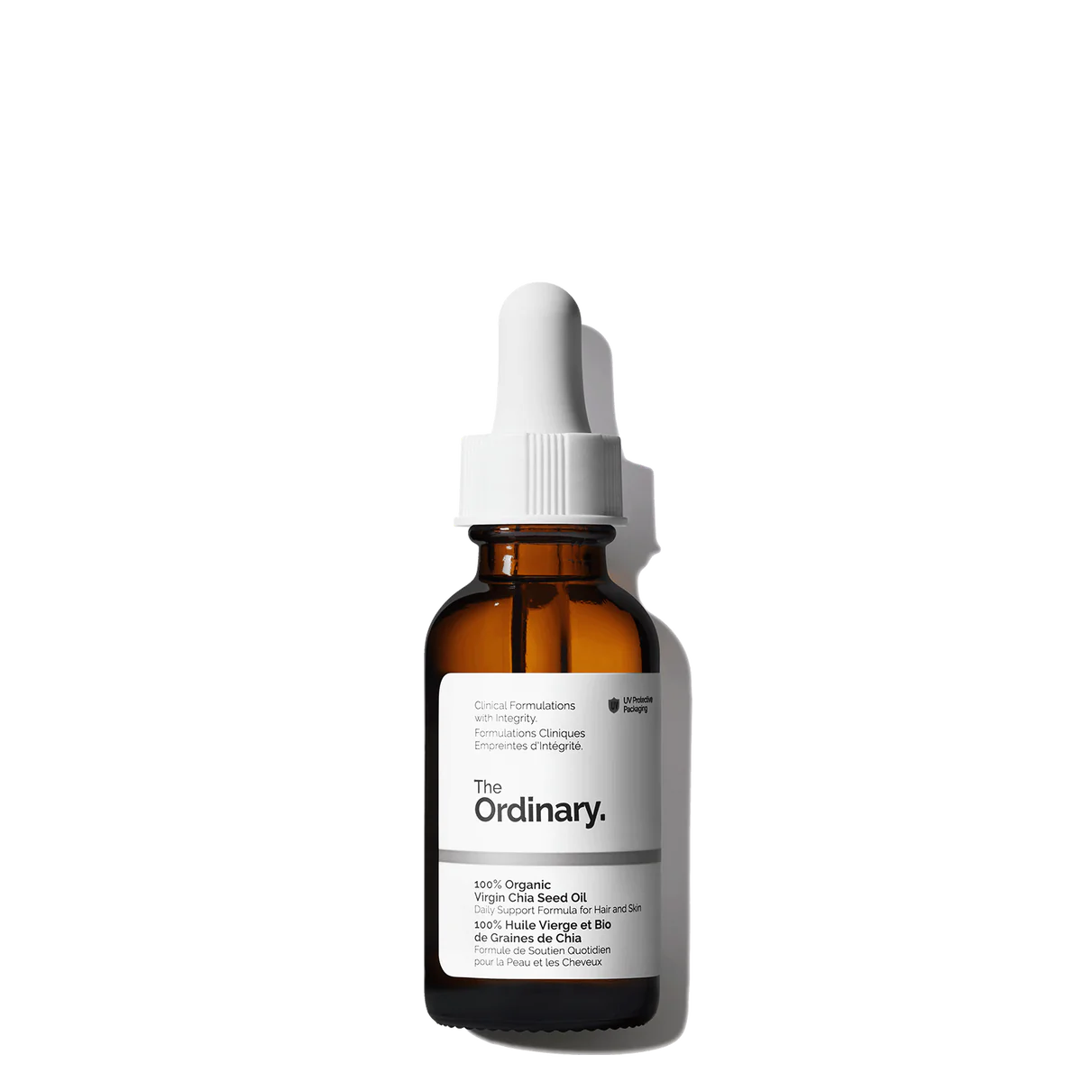 The Ordinary 100% Organic Virgin Chia Seed Oil 30ml bottle on white background.